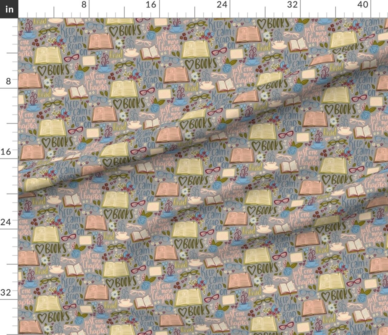 Chapter Book Lover Grey Reading Books Hygge Library Time Custom Printed Fabric by Spoonflower Various Fabrics by the Yard or Fat Quarter